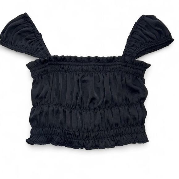 Intimately Free People Y2K Black Ruched Puff Sleeve Crop Top Size M - Picture 3 of 3